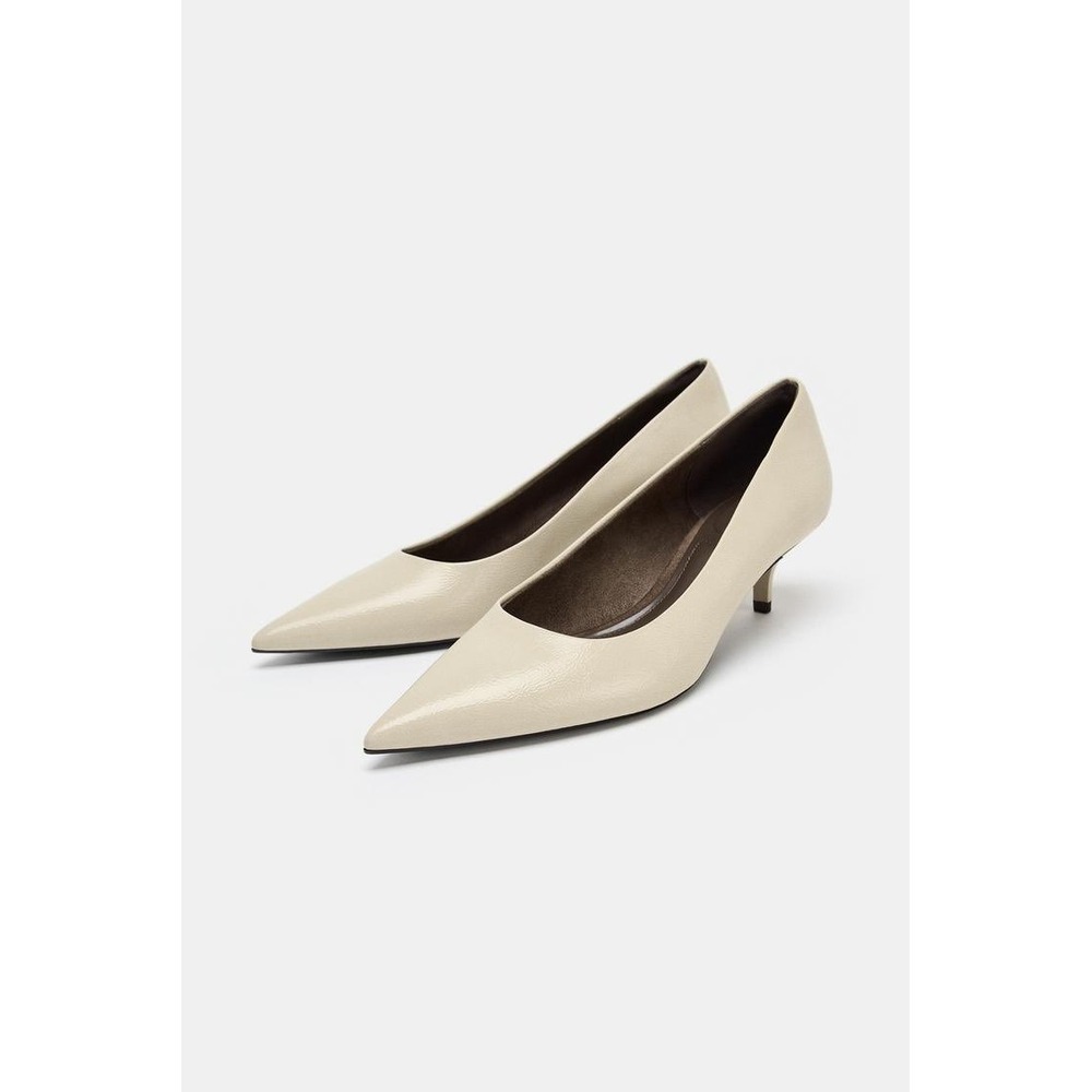 Zara Beige Pointed Toe Kitten Heel Pumps‎ EU 39 US 8.5 Nude Cream - Picture 3 of 10